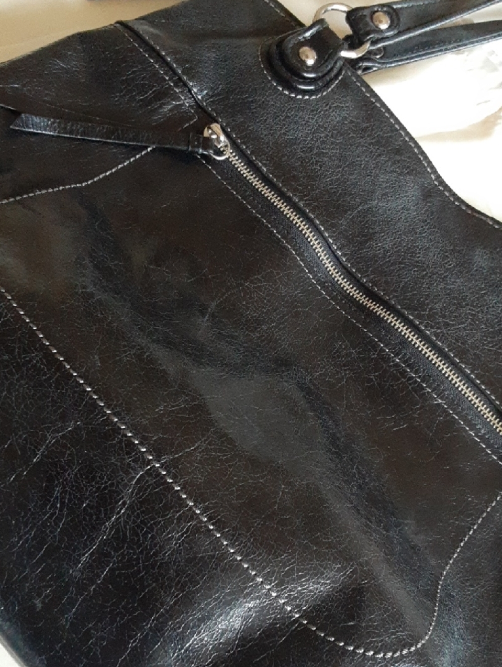 COACH Signature Poppy Glam Black Glazed Distressed Leather Tote Bag - Picture 5 of 11